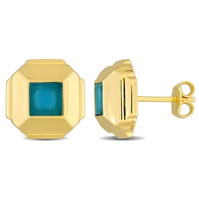 Mimi & Max 3/4ct Tgw Square Blue Agate Stud Earrings Yellow Silver In Gold