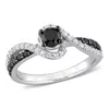 Mimi & Max 3/4ct Tw Black Diamond And White Sapphire Swirl Engagement Ring In Sterling Silver In Black