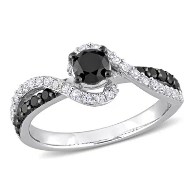 Mimi & Max 3/4ct Tw Black Diamond And White Sapphire Swirl Engagement Ring In Sterling Silver