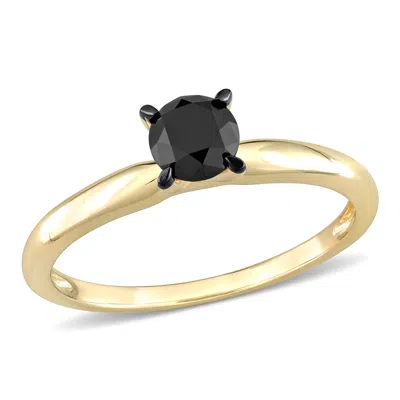 Mimi & Max 3/4ct Tw Black Diamond Solitaire Engagement Ring 14k Yellow Gold