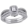Mimi & Max 3/4ct Tw Emerald Round Shape Diamond Halo Split Shank Bridal Set 14k White Gold In White