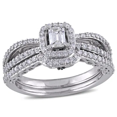 Mimi & Max 3/4ct Tw Emerald Round Shape Diamond Halo Split Shank Bridal Set 14k White Gold