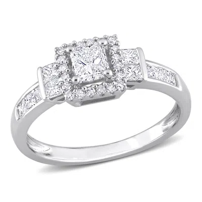 Mimi & Max 3/4ct Tw Princess And Round Diamond Halo Engagement Ring 14k White Gold
