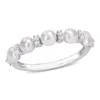 Mimi & Max Cultured Freshwater Pearl And Diamond Accent Halo Five Stone Ring In 14k White Gold In Silver