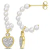 Mimi & Max 3.5-4mm Freshwater Cultured Pearl And Diamond Accent Heart Drop Earrings In 10k Yellow Gold In White