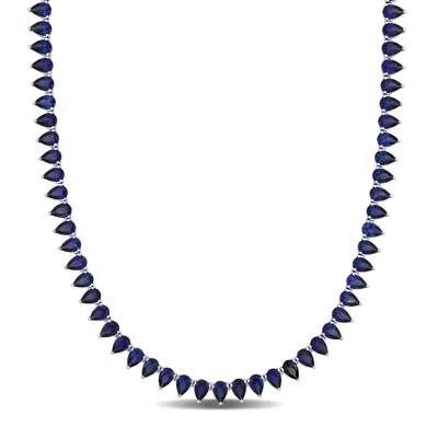 Mimi & Max 35 Ct Tgw Created Blue Sapphire Tennis Necklace In Sterling Silver