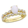 Mimi & Max 3/5 Ct Tgw Opal And Diamond Accent Vintage Design Bridal Ring Set In 10k Yellow Gold In Yellow