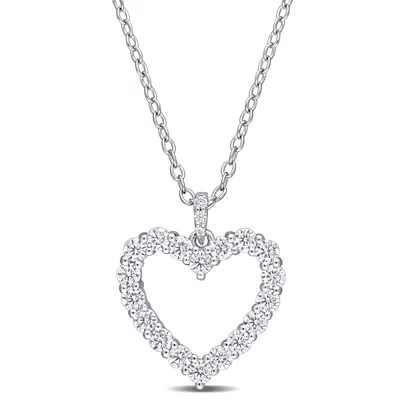 Mimi & Max 3/5ct Dew Created Moissanite Open Heart Pendant With Chain In Sterling Silver
