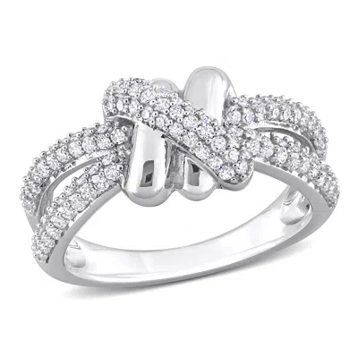 Mimi & Max 3/5ct Tdw Diamond Crossover Split-shank Ring 14k White Gold In Metallic