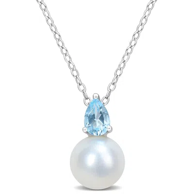 Mimi & Max 3/5ct Tgw Created Ruby And 8.5-9mm Cultured Freshwater Pearl Necklace Silver