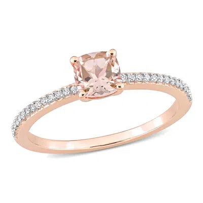 Mimi & Max 3/5ct Tgw Cushion Morganite And 1/10ct Tw Promise Ring 10k Rose Gold In Pink