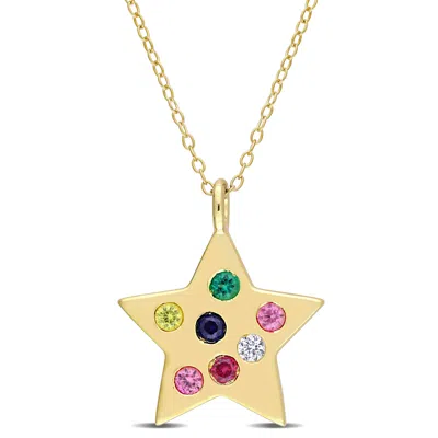 Mimi & Max 3/5ct Tgw Multi-color Gemstones Star Pendant With Chain In Yellow Plated Sterling Silver In Pink