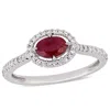 Mimi & Max 3/5ct Tgw Ruby And 1/5ct Tw Diamond Halo Ring 14k White Gold In Red