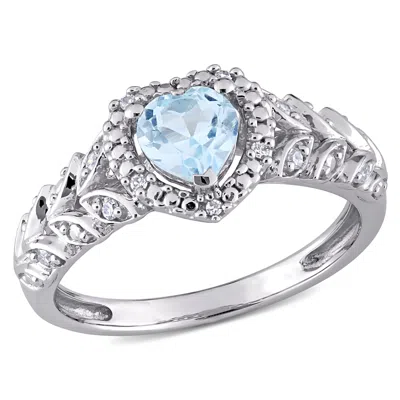 Mimi & Max 3/5ct Tgw Sky-blue Topaz Diamond Halo Heart Ring 10k White Gold