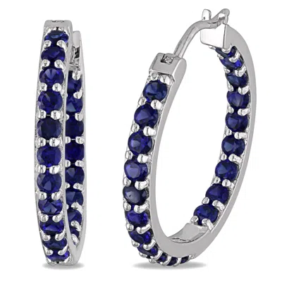 Mimi & Max 3.6 Ct Tgw Created Blue Sapphire Inside Outside Hoop Earrings In Sterling Silver In White