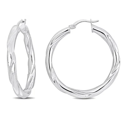 Mimi & Max 37x4.5mm Twist Hoop Earrings In Sterling Silver