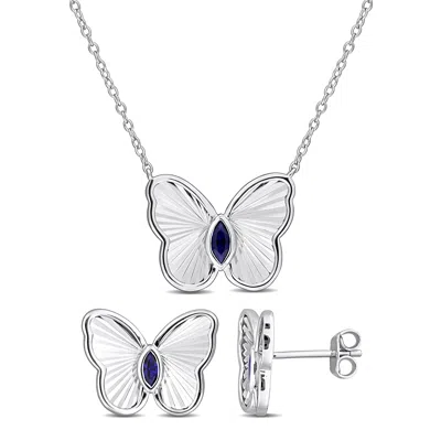 Mimi & Max 3/8ct Tgw Created Blue Sapphire Butterfly Jewelry Set Sterling Silver