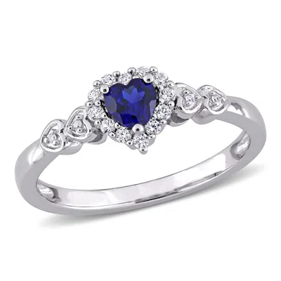 Mimi & Max 3/8ct Tgw Created Blue Sapphire White Sapphire And Diamond Accent Heart Ring In Sterling Silver