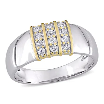 Mimi & Max 3/8ct Tgw Created White Sapphire Men's Ring 10k Yellow Gold And Sterling Silver