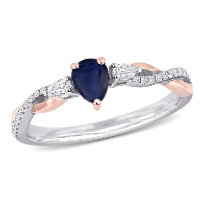 Mimi & Max 3/8ct Tgw Sapphire 1/5ct Tdw Diamond Promise Ring 14k Two-tone Gold In Blue