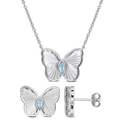 Mimi & Max 3/8ct Tgw Sky Blue Topaz Butterfly Jewelry Set Sterling Silver