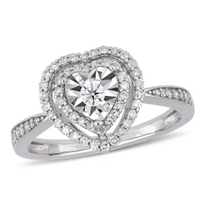 Mimi & Max 3/8ct Tw Diamond Halo Heart Engagement Ring Sterling Silver In White