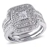 Mimi & Max 3/8ct Tw Round And Princess Cut Diamond Quad Halo Bridal Set In Sterling Silver In Silver