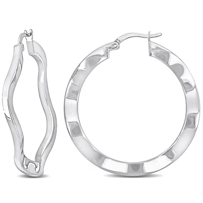 Mimi & Max 38x2.5mm Wave Hoop Earrings In Sterling Silver