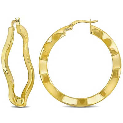 Mimi & Max 38x2.5mm Wave Hoop Earrings In Yellow Plated Silver In Gold