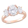 Mimi & Max 3ct Dew Created Moissanite 3-stone Engagement Ring 10k Rose Gold In White
