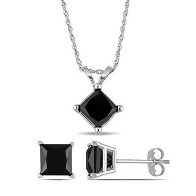 Mimi & Max 3ct Tdw Princess-cut Black Diamond Solitaire Jewelry Set 10k White Gold