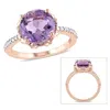 Mimi & Max 3ct Tgw Amethyst Ring With 1/10ct Tw Diamonds 10k Rose Gold In Purple