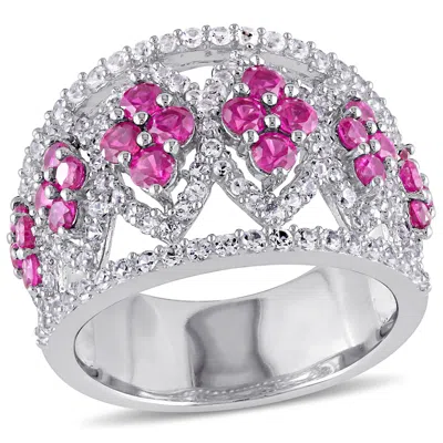 Mimi & Max 3ct Tgw Created Ruby Created White Sapphire Floral Ring Sterling Silver In Metallic