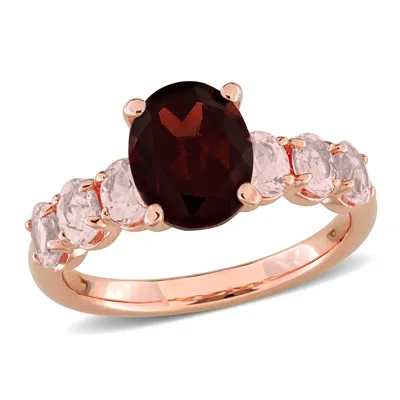 Mimi & Max 3ct Tgw Garnet And Morganite Ring In Rose Plated Sterling Silver In Black