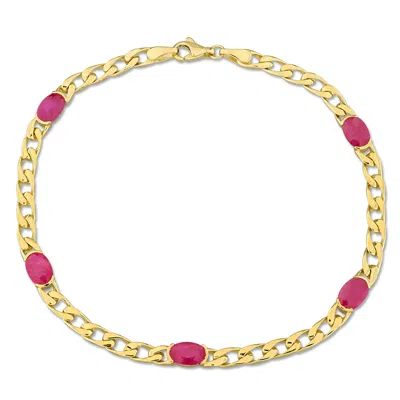 Mimi & Max 3ct Tgw Oval-cut Ruby Curb Link Station Bracelet In 10k Yellow Gold - 7.5 In. In Red