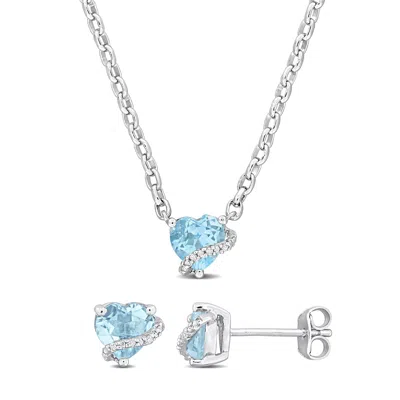 Mimi & Max 3ct Tgw Sky Blue Topaz Diamond Accent Heart Swirl Stud Jewelry Set Sterling Silver