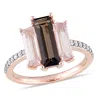 Mimi & Max 3ct Tgw Smokey & Rose Quartz 1/7ct Tw Diamond Ring 14k Rose Gold In Brown