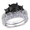 Mimi & Max 3ct Tw Black And White Diamond 3-stone Vintage Bridal Set In 10k White Gold In Black