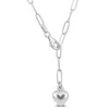 Mimi & Max 3mm Heart Charm Lariat Oval Link Necklace In Sterling Silver - 16 In In Silver
