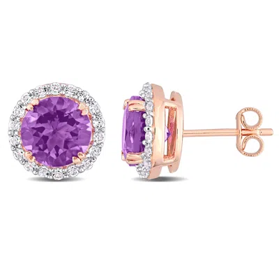 Mimi & Max 4 1/10ct Tgw Amethyst White Topaz Halo Stud Earrings Rose Plated Sterling Silver In Gold