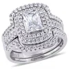 Mimi & Max 4 1/10ct Tgw Emerald-shape Cubic Zirconia Halo Bridal Set In Sterling Silver In Silver