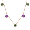 Mimi & Max 4 1/10ct Tgw Green Pruple Sapphire 3/8ct Tw Diamond Halo Station Necklace 14k Rose Gold In Gold
