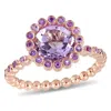 Mimi & Max 4 1/10ct Tgw Rose De France African Amethyst Halo Scalloped Ring 14k Pink Gold In Purple