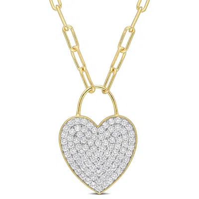 MIMI & MAX 4 1/2 CT TGW CREATED WHITE SAPPHIRE HEART PAVE PENDANT WITH CHAIN IN YELLOW PLATED STERLING SILVER