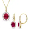 MIMI & MAX 4 1/2CT TGW CREATED RUBY WHITE TOPAZ AND DIAMOND NECKLACE AND EARRINGS SET 14K YELLOW GOLD