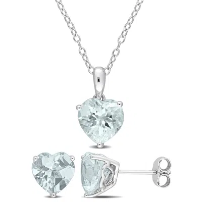 Mimi & Max 4 1/2ct Tgw Heart-shape Aquamarine 2-piece Set Of Pendant With Chain And Earrings In Sterling Silver In Blue
