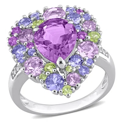 Mimi & Max 4 1/3ct Tgw Amethyst Tanzanite Rose De France Peridot And Diamond Accent Ring In Sterling Silver In Multi