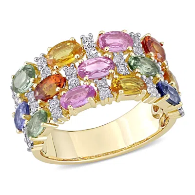Mimi & Max 4 1/3ct Tgw Multi-color Sapphire Triple Row Ring 14k Yellow Gold
