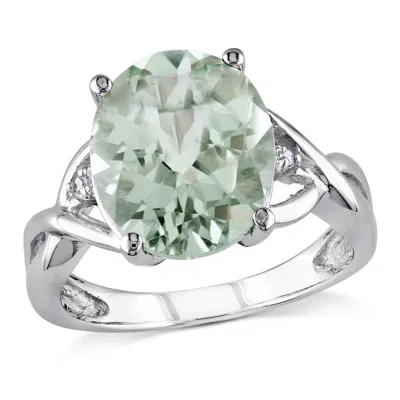 Mimi & Max 4 1/3ct Tgw Oval Cut Green Quartz And Diamond Accent Ring In Sterling Silver