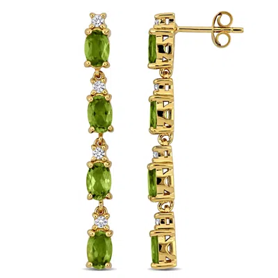 Mimi & Max 4 1/3ct Tgw Peridot And White Topaz Drop Earrings In Yellow Plated Sterling Silver In Multi
